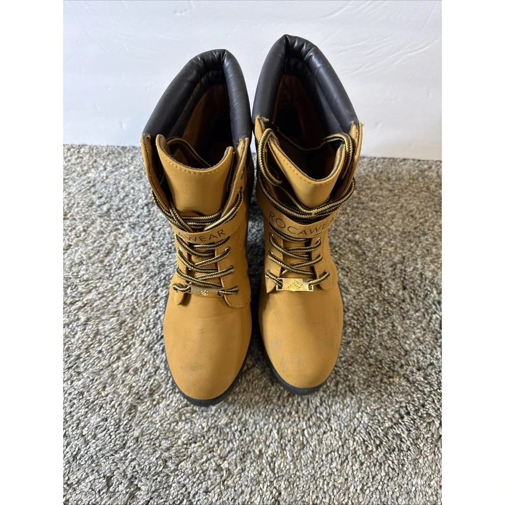 ROCAWEAR GOLD LOGO & RHINESTONES‎ ANKLE BOOTS SANDSTONE LADIES SIZE 11